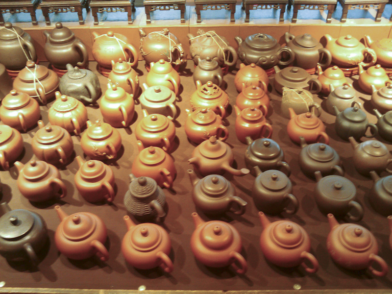 Many varieties of teapots can be found.